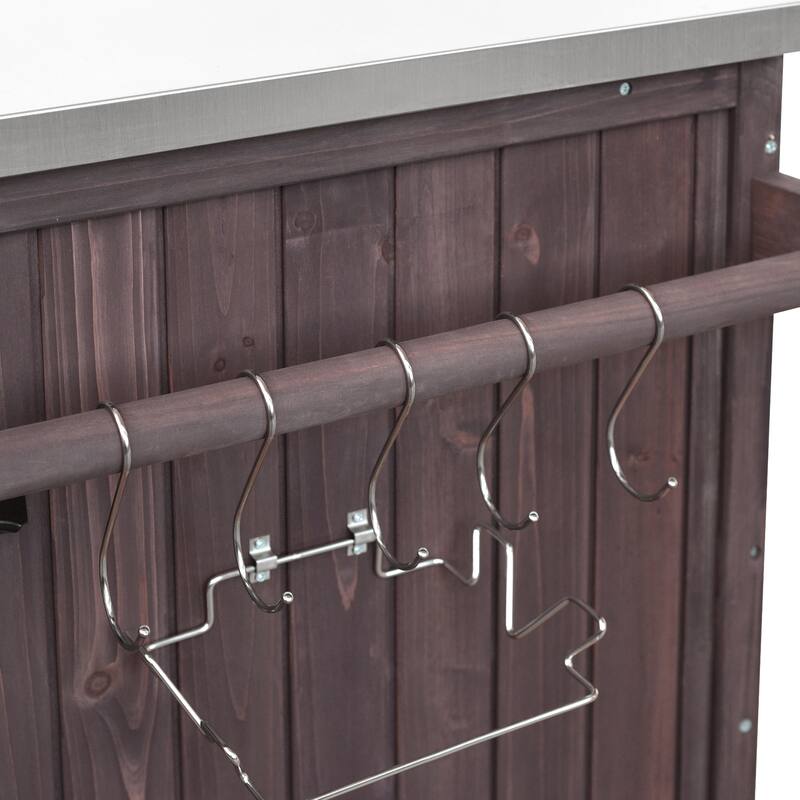 42 Inch Outdoor Kitchen Island Fir Wood Cabinet Stainless Steel Top with Shelf