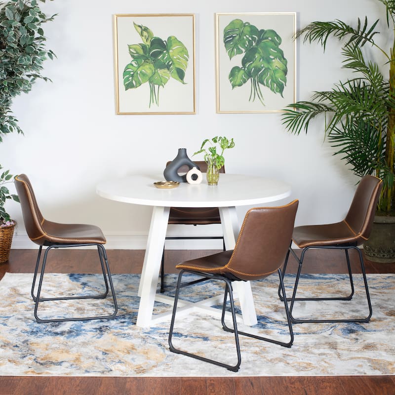 5 Pieces Round Dining Table Set with 4 Stylish Chairs and Trestle Table Legs, Decorative Kitchen & Dining Furniture
