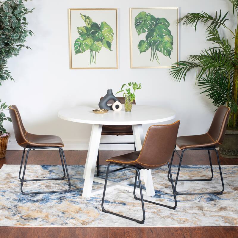 Varna 5-Piece Round Dining Set, Trestle Dining Table with 4 Stylish Chairs