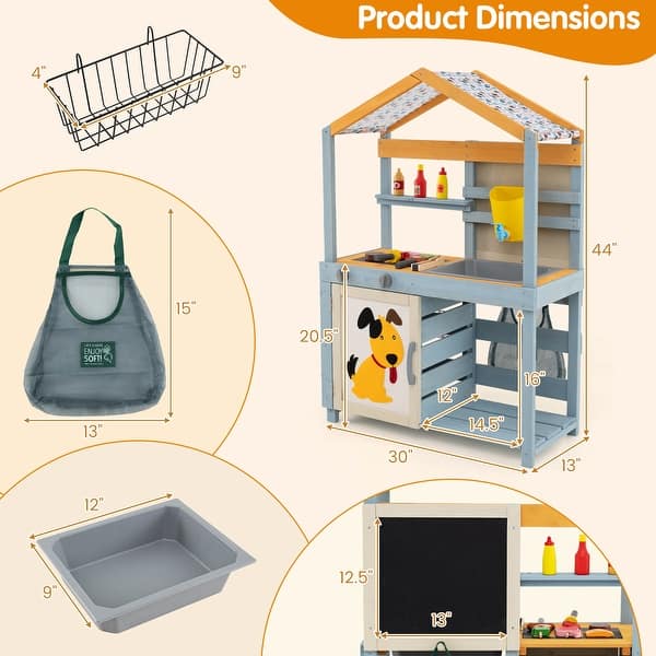 2-in-1 Wooden Kitchen and Grocery Store with BBQ Grill - 30" x 13" x 44"