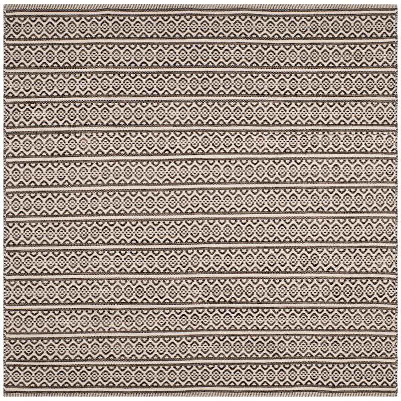 SAFAVIEH Handmade Flatweave Montauk Clayton Casual Cotton Rug - 6' Square - Ivory/Black