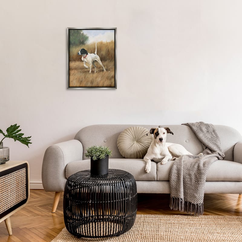 Stupell Pointer Dog in Field Framed Floater Canvas Wall Art Design by James Wiens