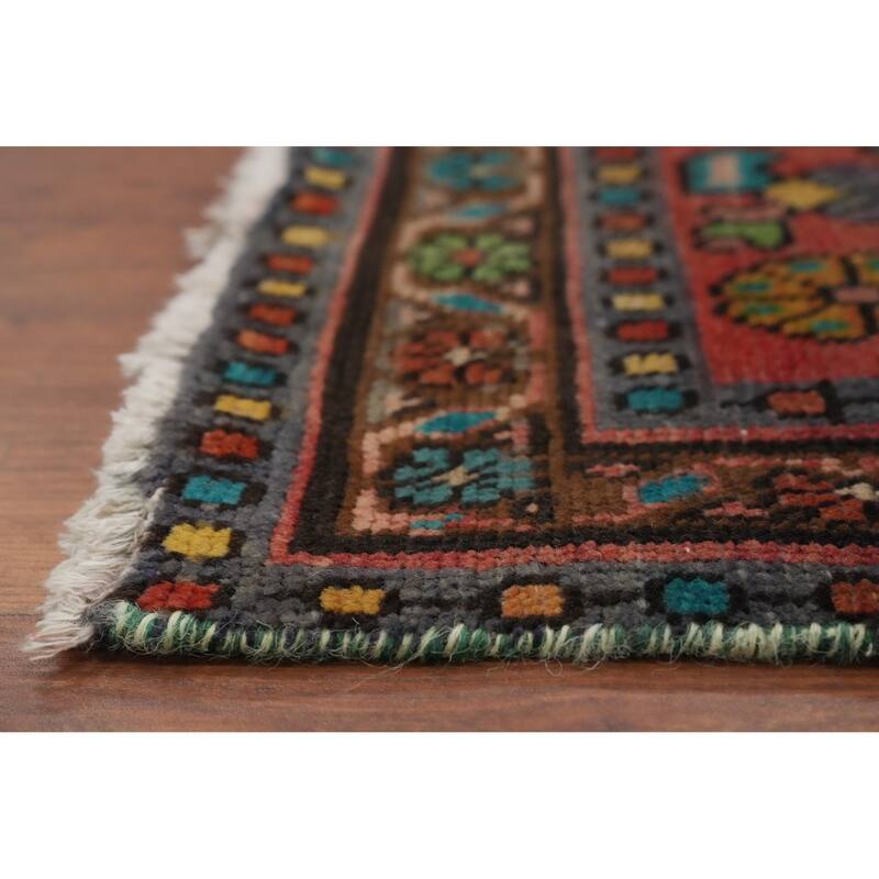 Hand Knotted Oriental 100% Wool Carpet Traditional Floral Oranges & Rust Heriz Runner Rug - 12' 5'' X 3' 4''