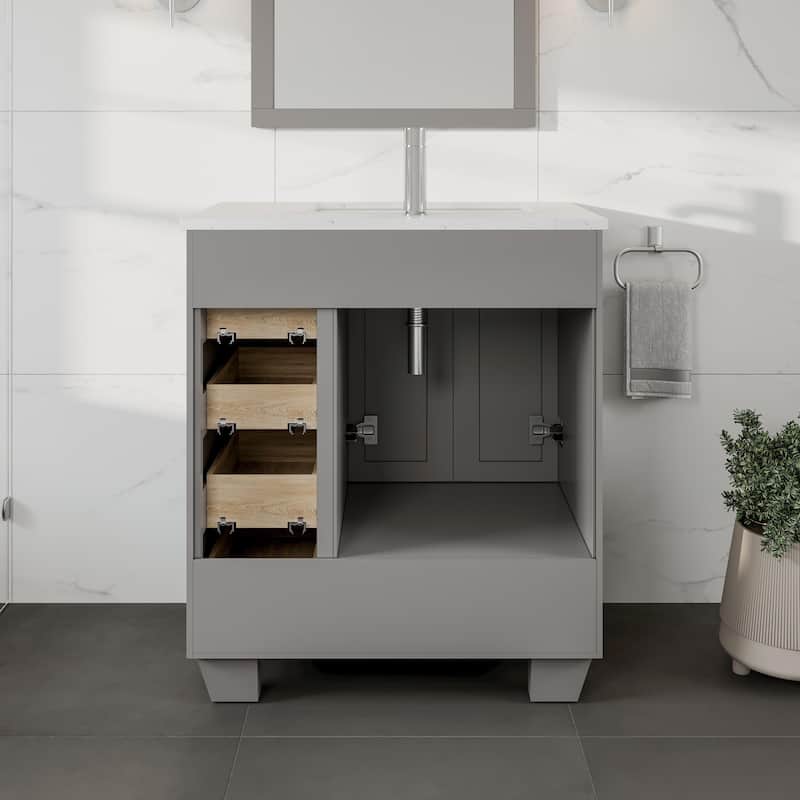 Eviva Happy 28"W Bath Vanity with Carrara Quartz Top