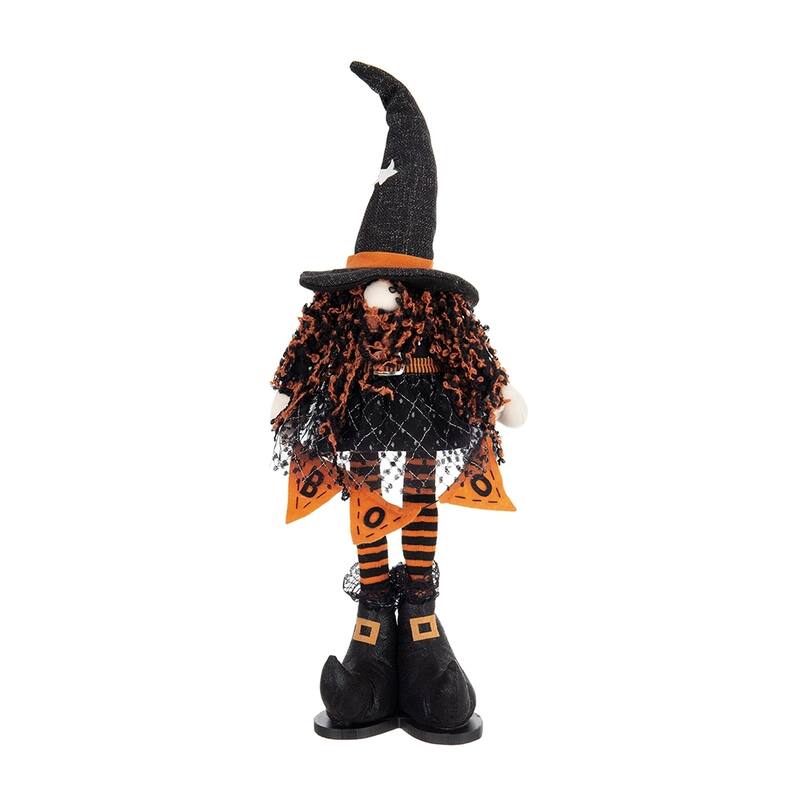 8.3x5x24" Fabric Standing Gnome W/Orange Banner & Spring Body, for Halloween Decor - Multi