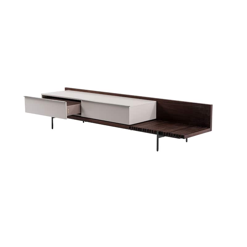 Cid Inish TV Stand Entertainment Center, 2 Drawers, Beige, Brown, 94 Inch