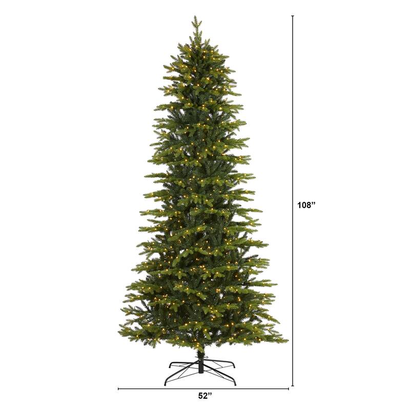 9’ Belgium Fir Artificial Christmas Tree, Clear LED Lights - 9 Foot