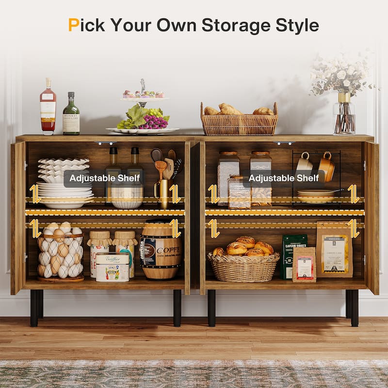 Sideboard Buffet Cabinet with Doors & Adjustable Shelves (Set of 2)