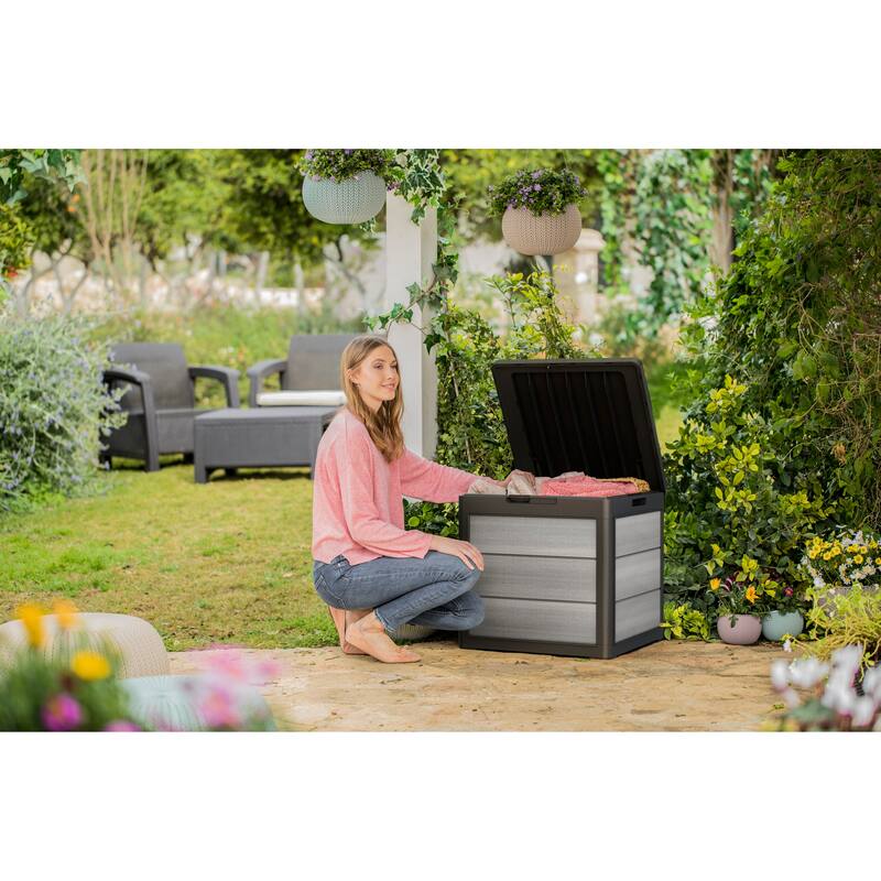 Keter Denali 30 Gallon Compact Durable Resin Outdoor Storage Deck Box For Furniture and Supplies, Grey