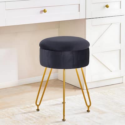 VECELO Multi-Functional Velvet Vanity Stool Chairs 18.5"H Tufted Small Stools with Metal Legs Modern Storage Footstool Ottomans
