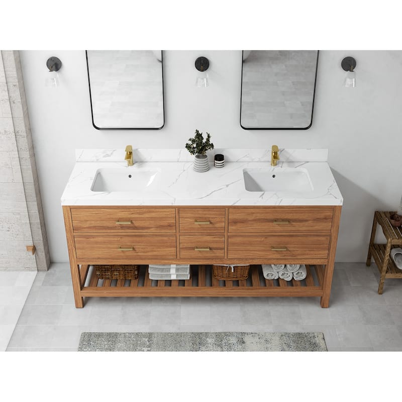 Willow Collections 72 in. W x 22 in. D Parker Solid Teak Double Sink Bathroom Vanity with Countertop