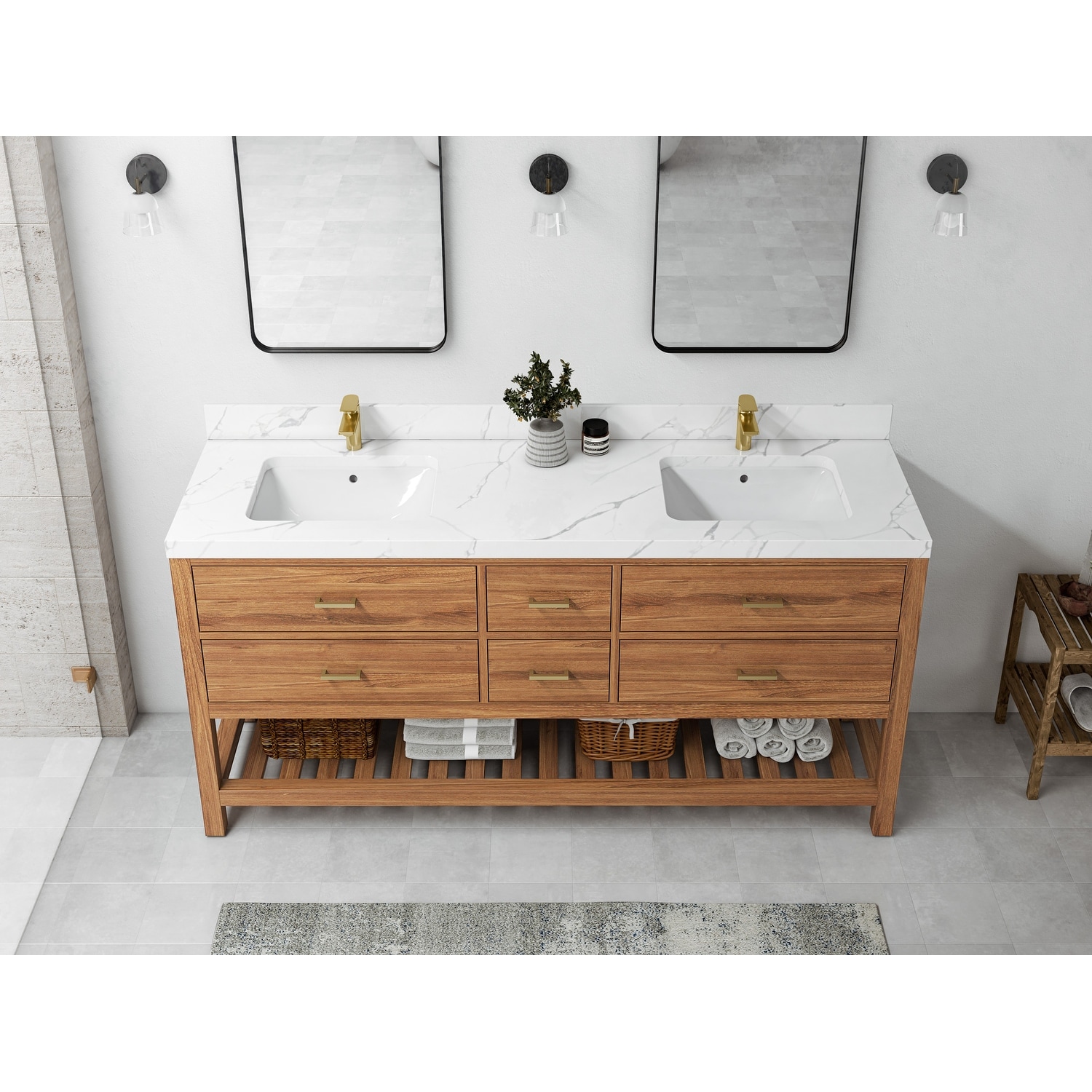 Willow Collections 72 in. W x 22 in. D Parker Solid Teak Double Sink Bathroom Vanity with Countertop