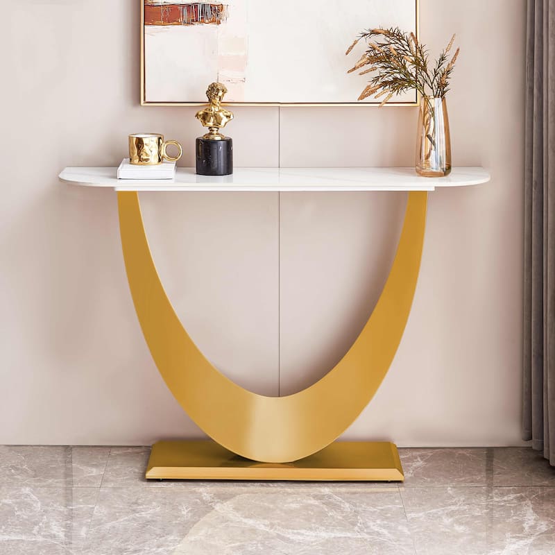 Modern Console Table, Exquisite Shape Design, Metal Frame with Adjustable Foot Pads