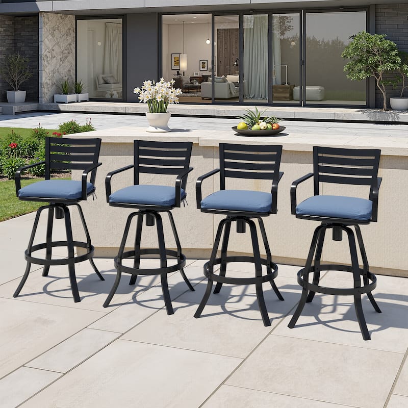 Crestlive Outdoor Cast Aluminum Swivel Bar Stool with Sunbrella Cushion - 18.5" W x 18.5" D x 45.67" H