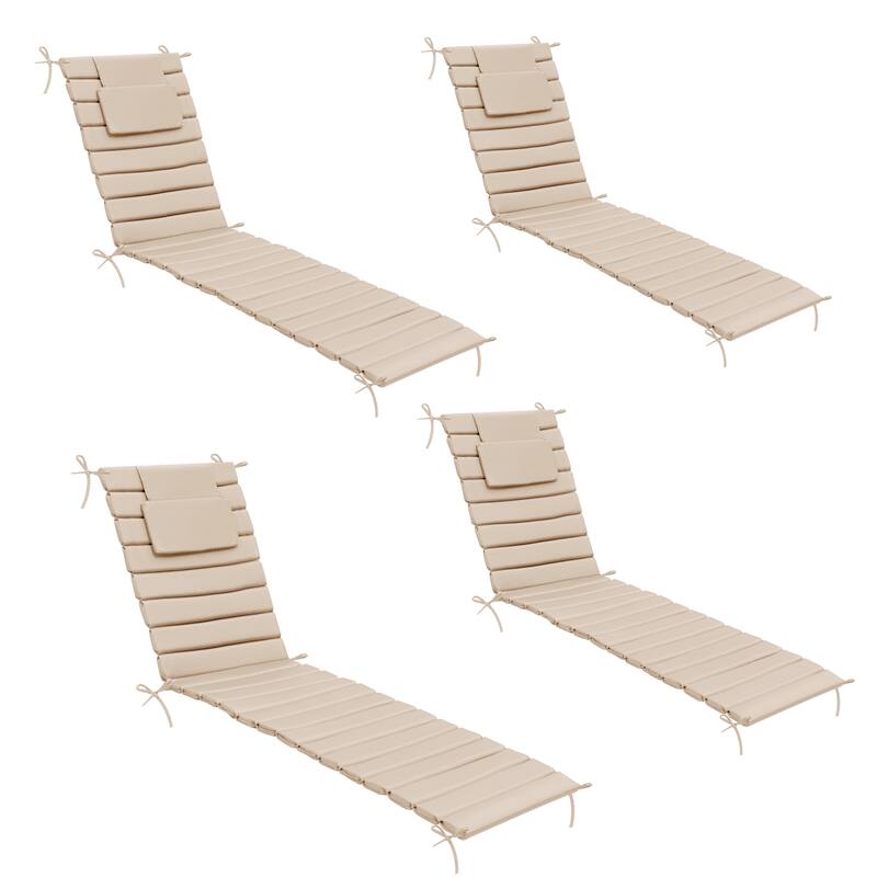 Outdoor Chaise Lounge Cushion Quilted Patio Sun Lounger Pad with Straps - 4PC - Beige, Fits 78"-82" chaise