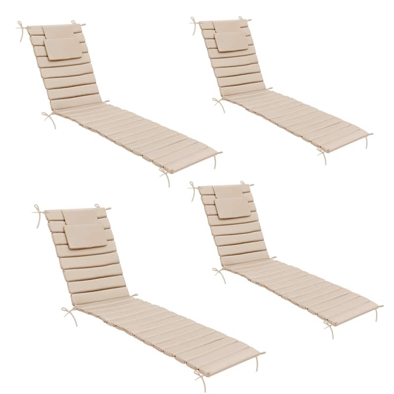 Outdoor Chaise Lounge Cushions Patio Sun Lounger Pad with Straps and Headrest - 79.92 inches long - Beige - 4PC