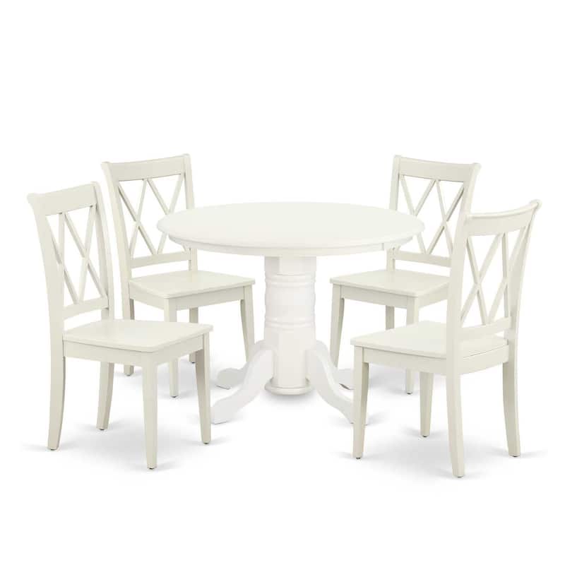 Dining Table Set for 4 - 5 Piece Round Kitchen Table with Chairs - Old World Charm - 42 Inch - Linen White