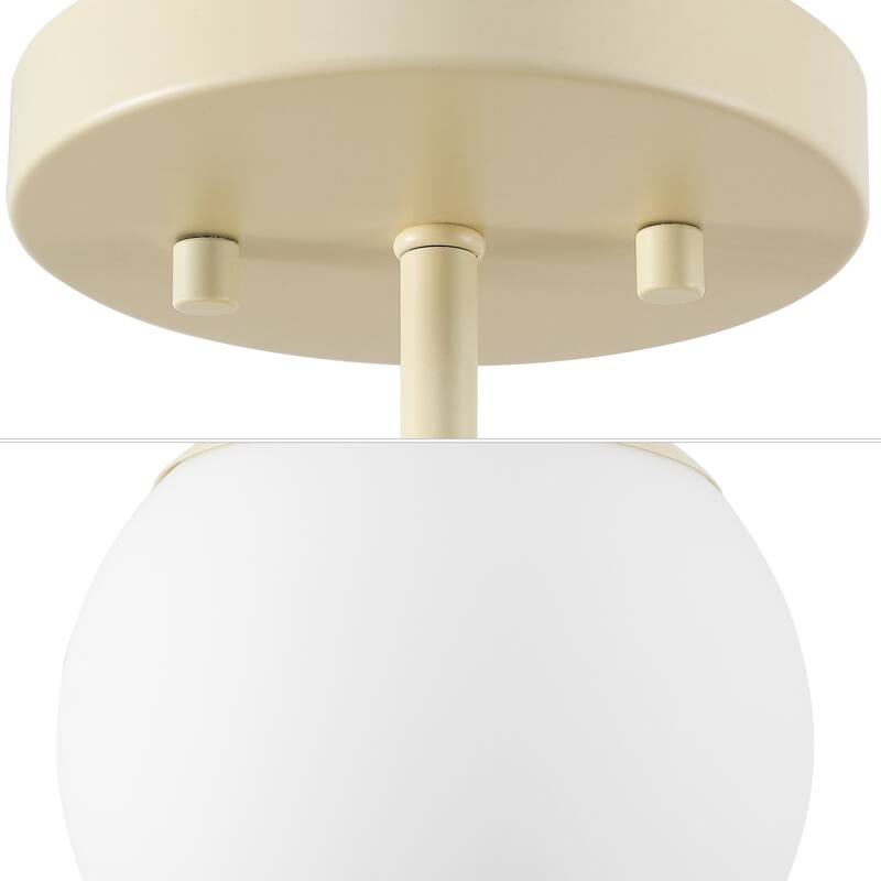 Galax Bistro 7.75" 1-Light Bohemian Farmhouse Iron/Frosted Glass LED Semi Flush Mount, Brass Gold/White by JONATHAN Y