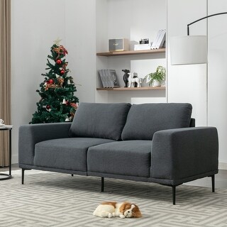 Living Room Accent Loveseat Sofa Drak Gray Linen Fabric Lounge Loveseat ...