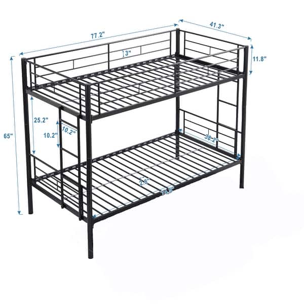 Black Twin over Twin Size Metal Bunk Bed with Ladder