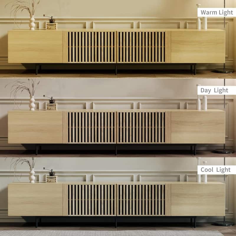 Stylish mid-century modern TV stand for up to 80" TVs. Ample storage for media devices, cable management. easy assembly.