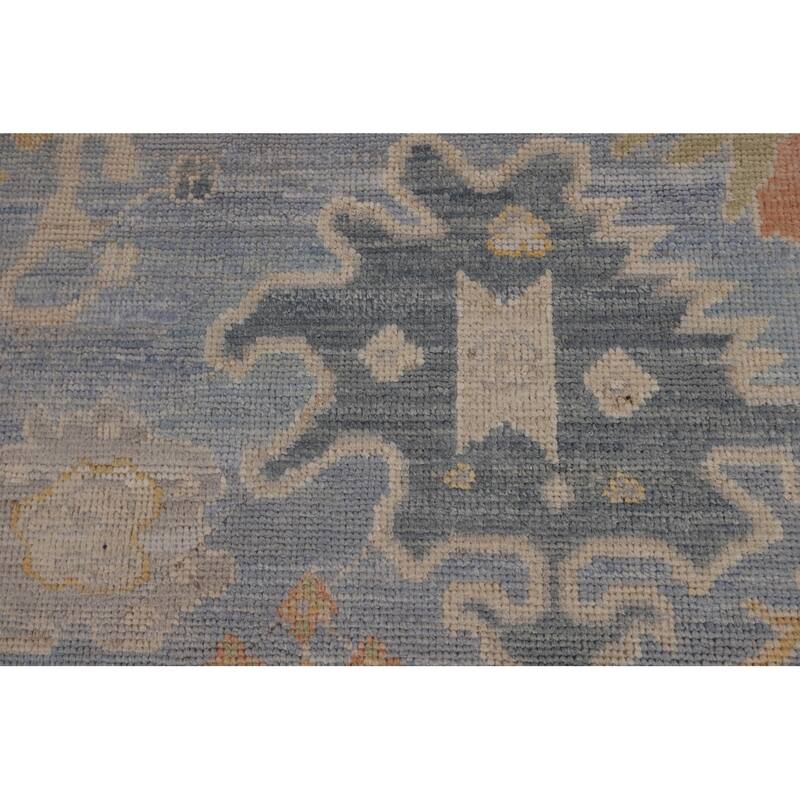 Blue Oushak Turkish Rug Handmade Vegetable Dye Wool Carpet - 9'3"x 11'11"