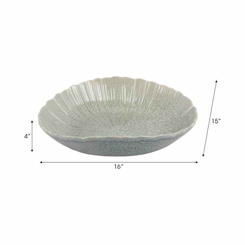 Decorative Round Scalloped Edge Bowl with Speckled Finish - 17", Gray - 17.0"