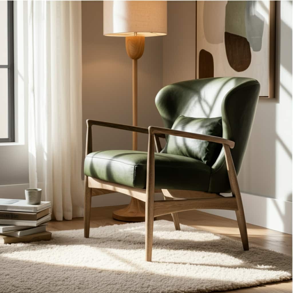 Foam Wood Chair Curved Back Accent for Home Office - 33" Green - 28" x 29" x 33"