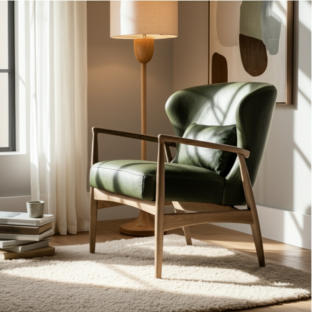 Foam Wood Chair Curved Back Accent for Home Office - 33" Green - 28" x 29" x 33"