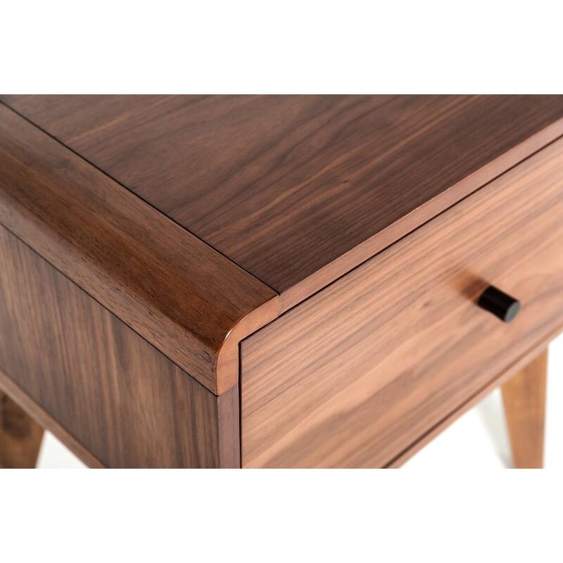 Modern Walnut Nightstand with Drawer Rubberwood Frame and Soft-Close Glide Bedroom Side Table - Walnut
