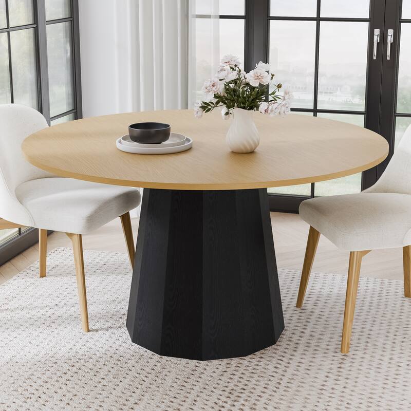 Solid Wood Round Dining Table Kitchen Table with Tabletop and Tapered Base for Living/Dining Room Coffee Office