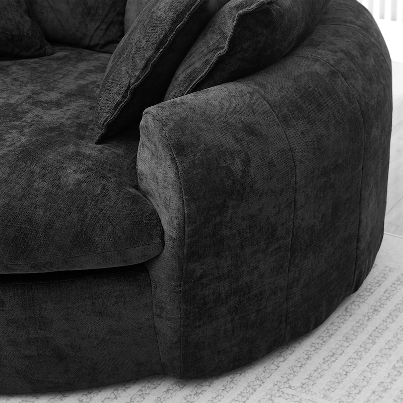 Oversized Round Accent Chair Lounge Chaise, Chenille Upholstered Boneless Sofa Bed, Deep Seat Sleeper Couch Reading Armchair