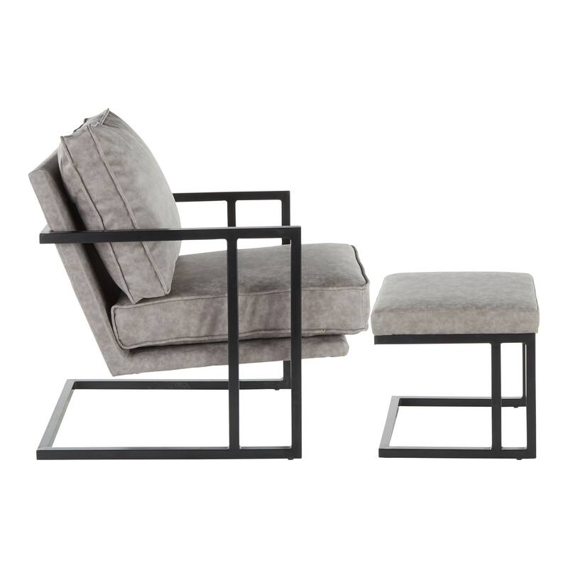 Roman Industrial Faux Leather Lounge Chair & Ottoman Set
