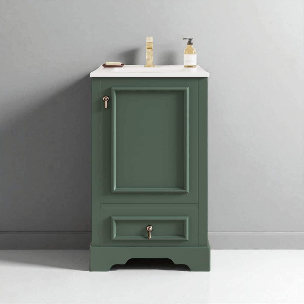 20" Bathroom Vanity with Ceramic Sink, Soft-Close Door, Drawer, Adjustable U-Shaped Shelf, Modern Freestanding Design