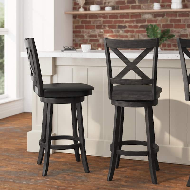 Modern Ladderback Wooden Upholstered Swivel Barstool