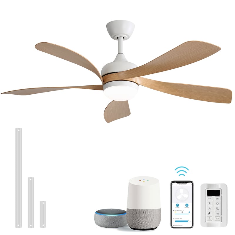 Sofucor 52"Smart,Ceiling Fans with Lights and Remote, Compatible with Alexa/Google/App, 3-Color Light 6-Speed Timing - Smart(Remote+APP+Voice Control) - White with Light wood grain ABS Blades