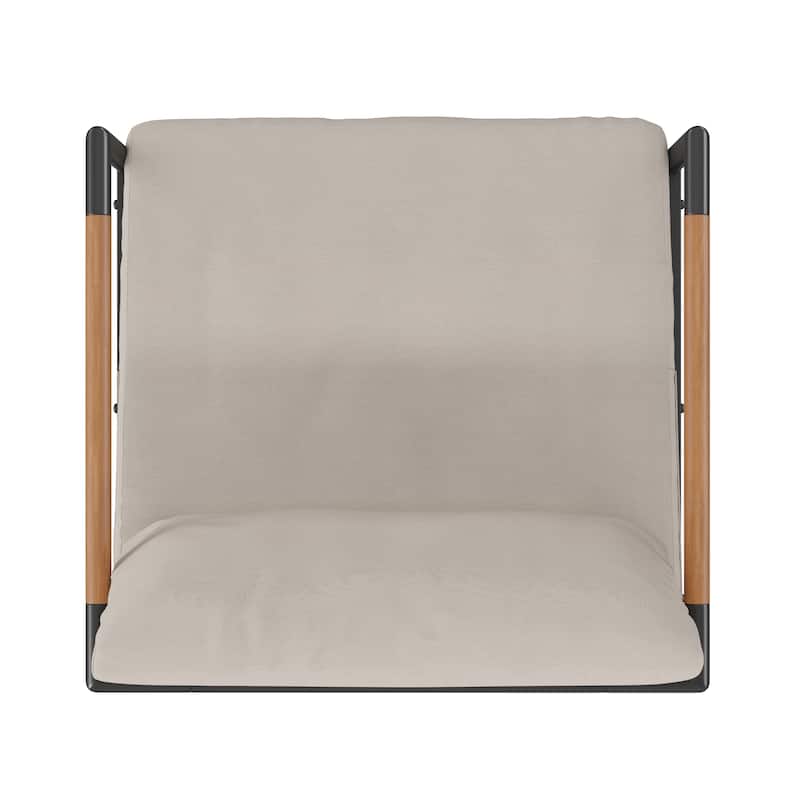 Aluminum Frame Patio Chair with Teak Arm Accents and Plush Cushions - 32.5"W x 29.5"D x 24.5"H