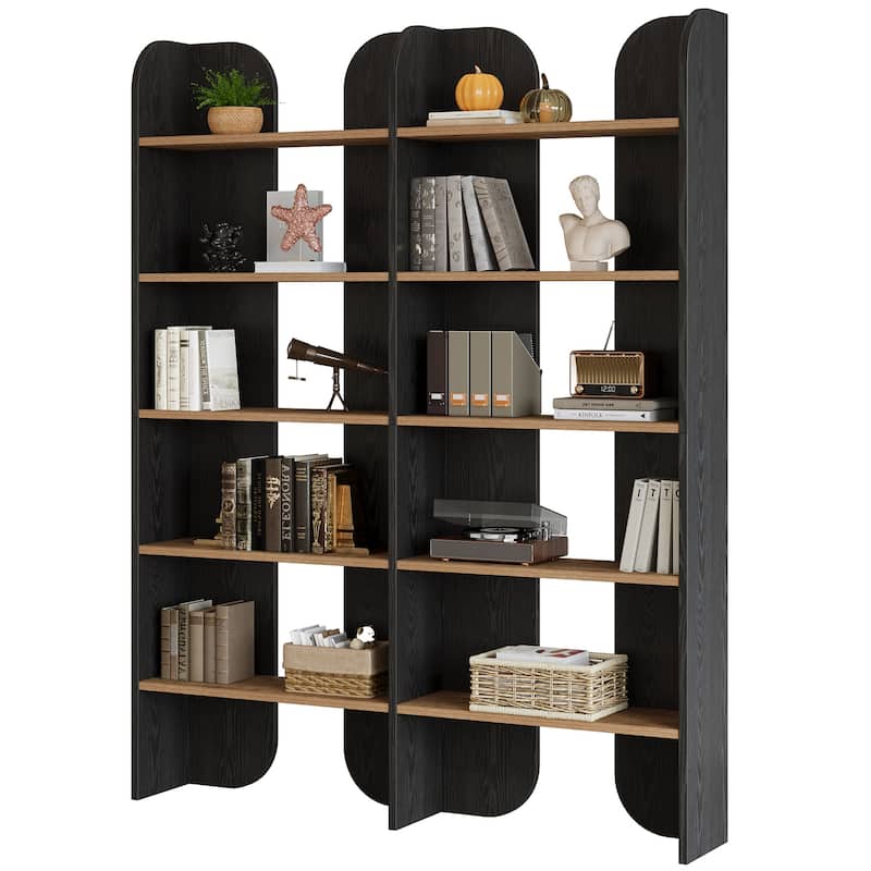 70.87" 5-Tier Double Wide Bookshelf, Open Shelves Tall Floor Standing Bookcase Storage Accent Shelf