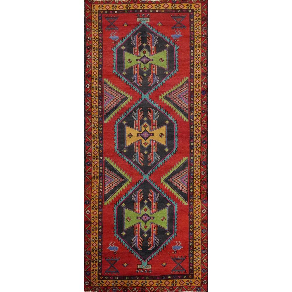 Hand Knotted Oriental 100% Wool Carpet Traditional Tribal Red Ardebil Runner Rug - 9' 8'' X 3' 6''