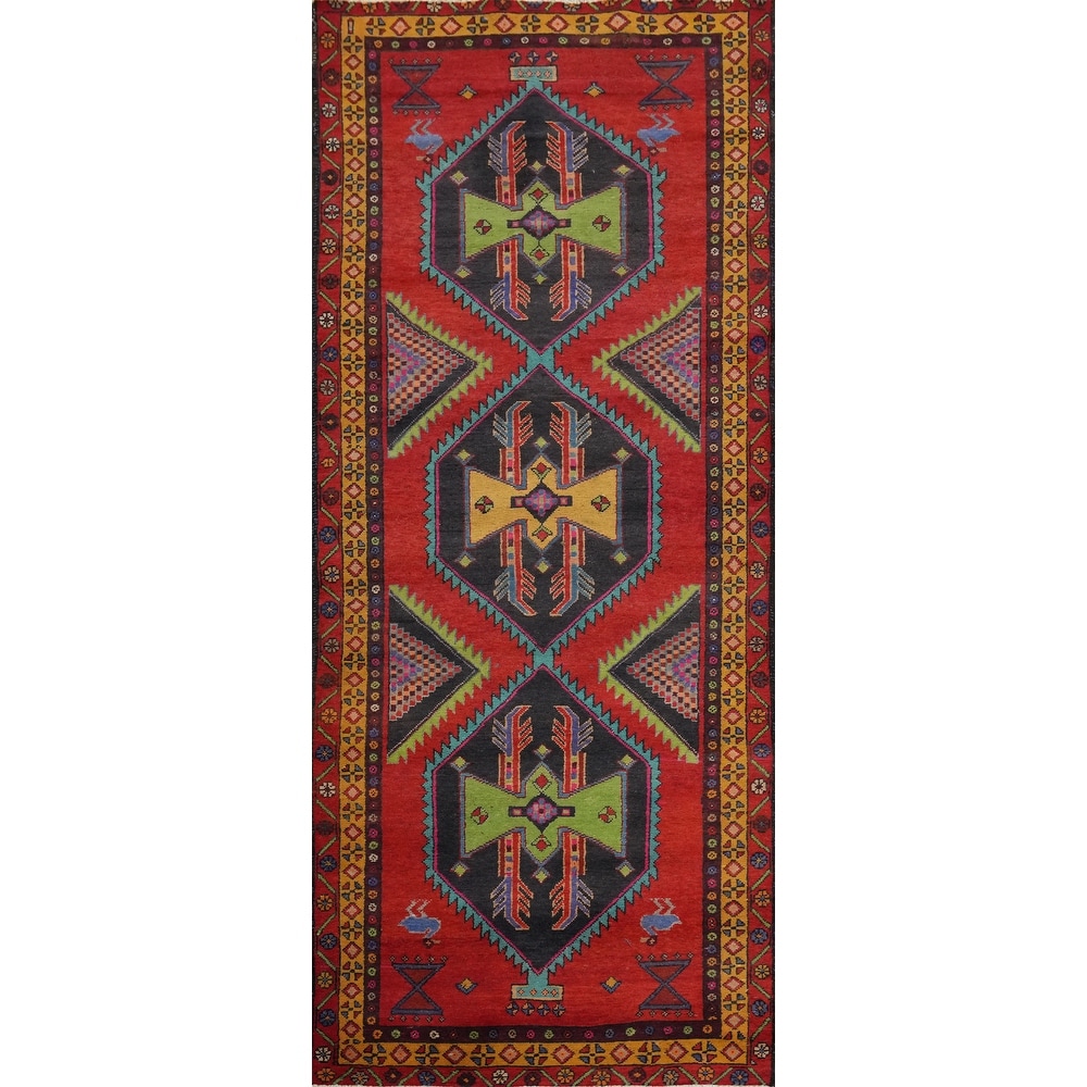 Hand Knotted Oriental 100% Wool Carpet Traditional Tribal Red Ardebil Runner Rug - 9' 8'' X 3' 6''