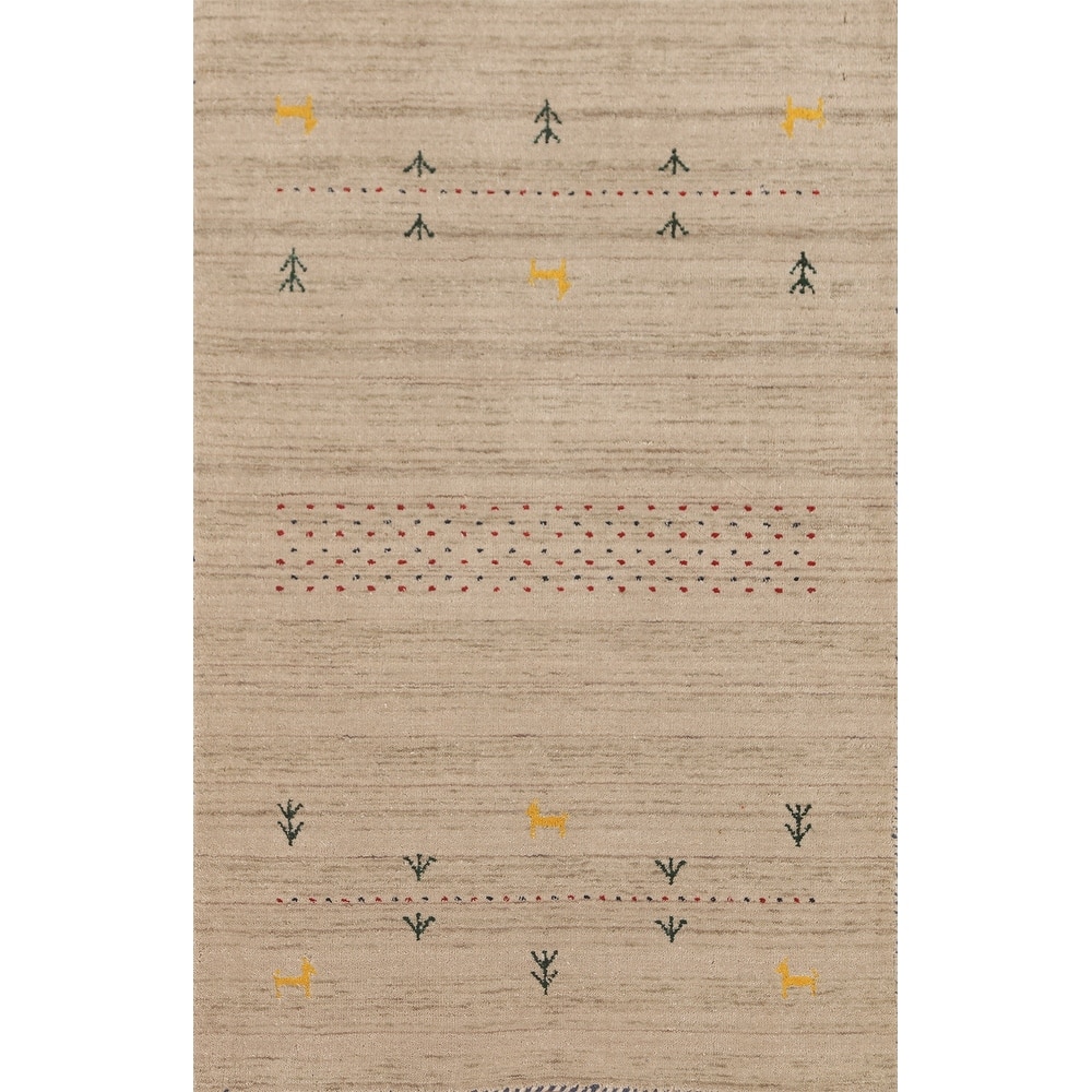 Gabbeh Accent Rug Hand-Knotted Contemporary Wool Carpet - 3'0" x 4'10"