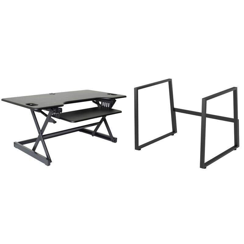 Rocelco 46 in. W Black Height Adjustable Standing Desk Dual Monitor Riser with Gas Spring Assist and Keyboard Tray