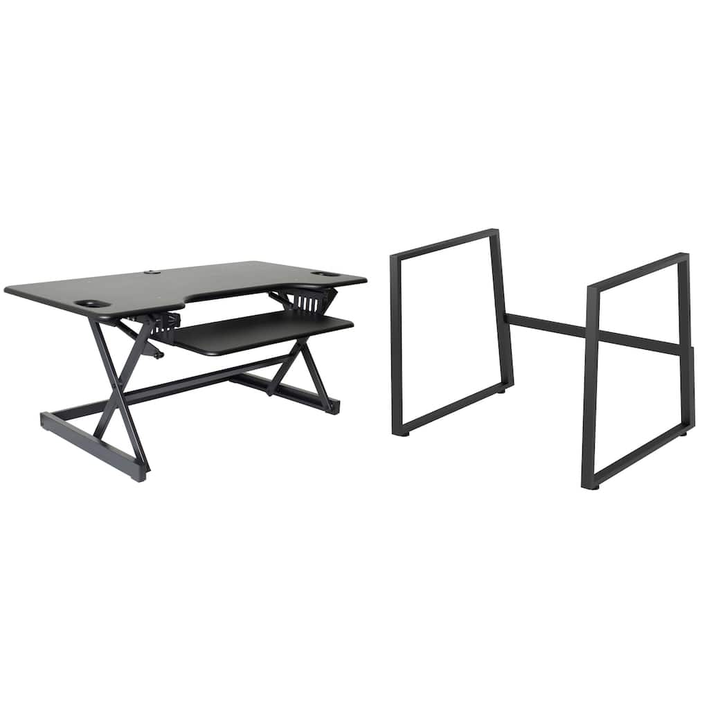 Rocelco 46 in. W Black Height Adjustable Standing Desk Dual Monitor Riser with Gas Spring Assist and Keyboard Tray