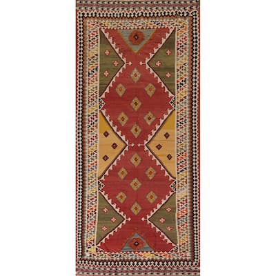 Vegetable Dye Orange Kilim Qashqai Persian Antique Wool Carpet - 4'4"x 10'10"