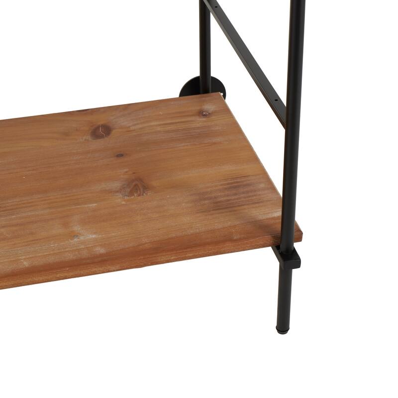 Wood Rectangular 6 Level Shelving Unit with Black Metal Ladder Frames - Brown - Roche River Decor