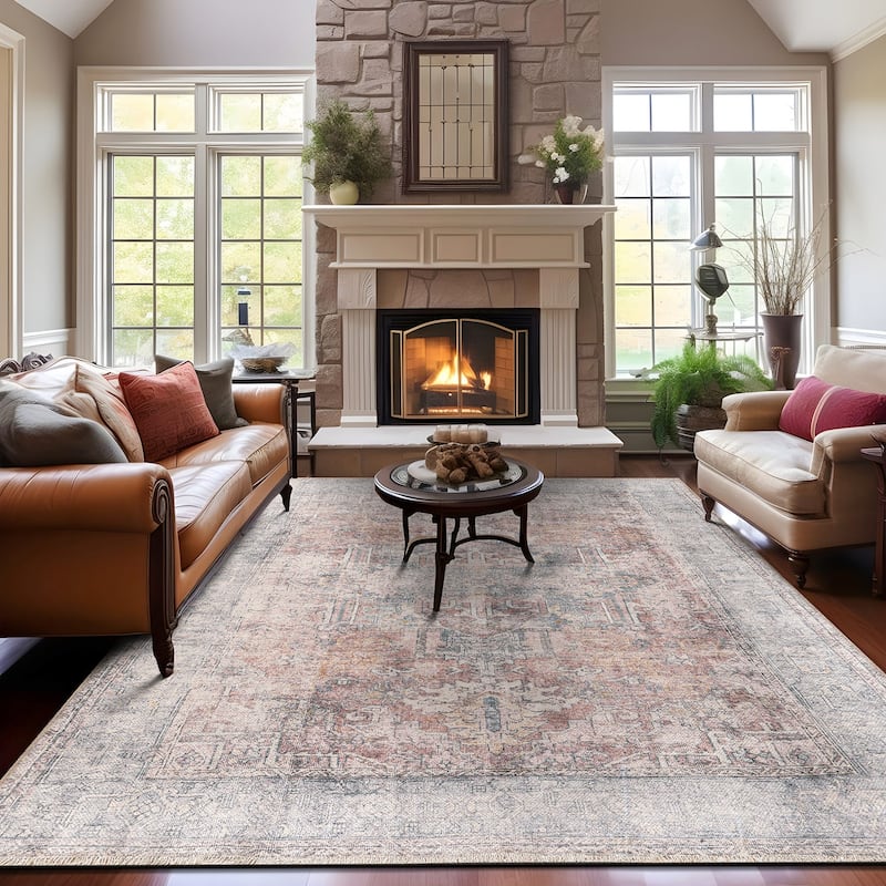 World Rug Gallery Vintage Transitional Boho Machine Washable Area Rug - 9' x 12' - Rectangle