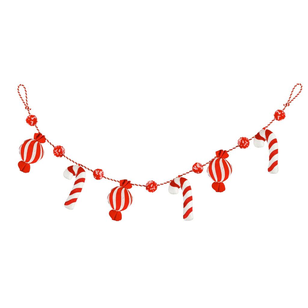 42" Fabric Candy Cane and Peppermint Garland - Multi-color