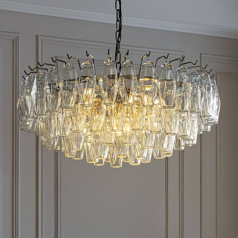 28'' Midcentury Modern Murano Glass Round Chandeliers 6-Light Handblown Glass Pendant Light Aged Bronze Finish For Dining Room