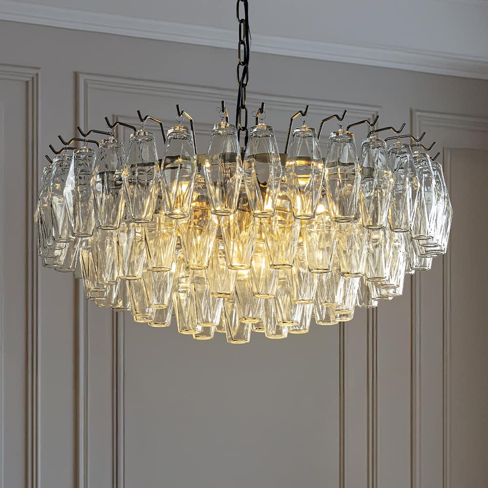 28'' Midcentury Modern Murano Glass Round Chandeliers 6-Light Handblown Glass Pendant Light Aged Bronze Finish For Dining Room