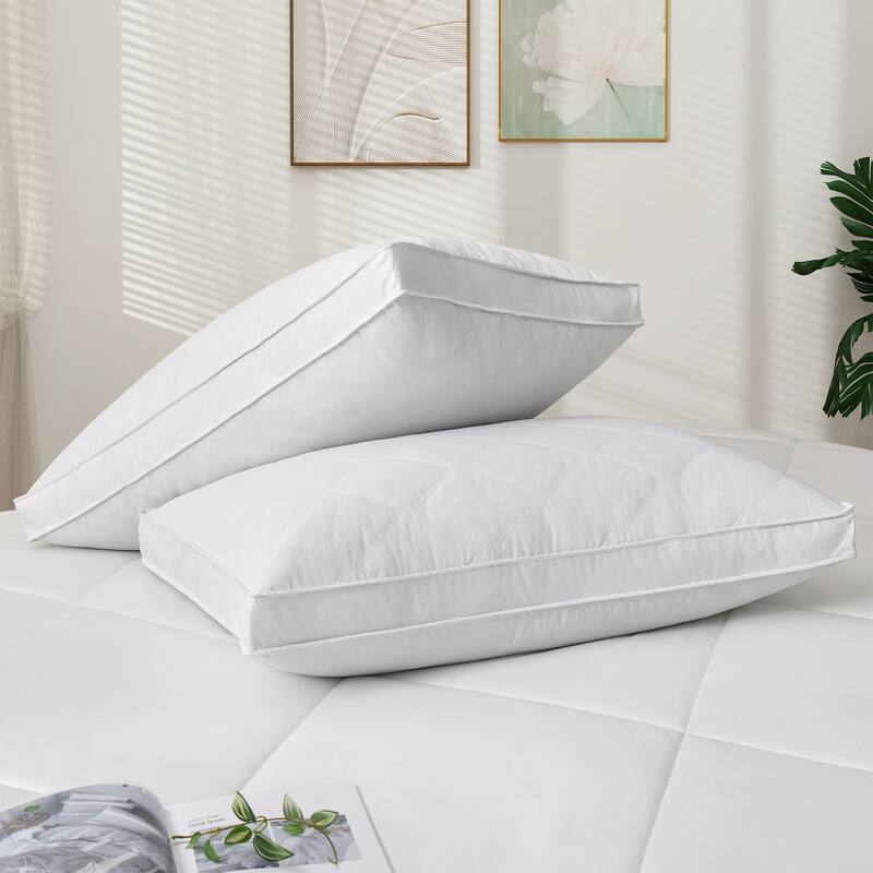 Medium Goose Feather Down Pillow with Quilted Cotton Cover Set of 2 - White